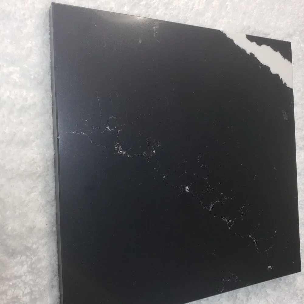 Quartz Stone Cutting Board cheese black marble white veining design 10x10